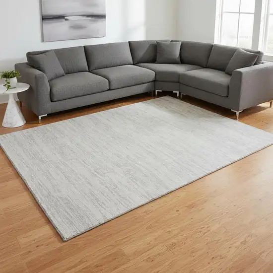 Silver And Ivory Striped Washable Area Rug With UV Protection Photo 2