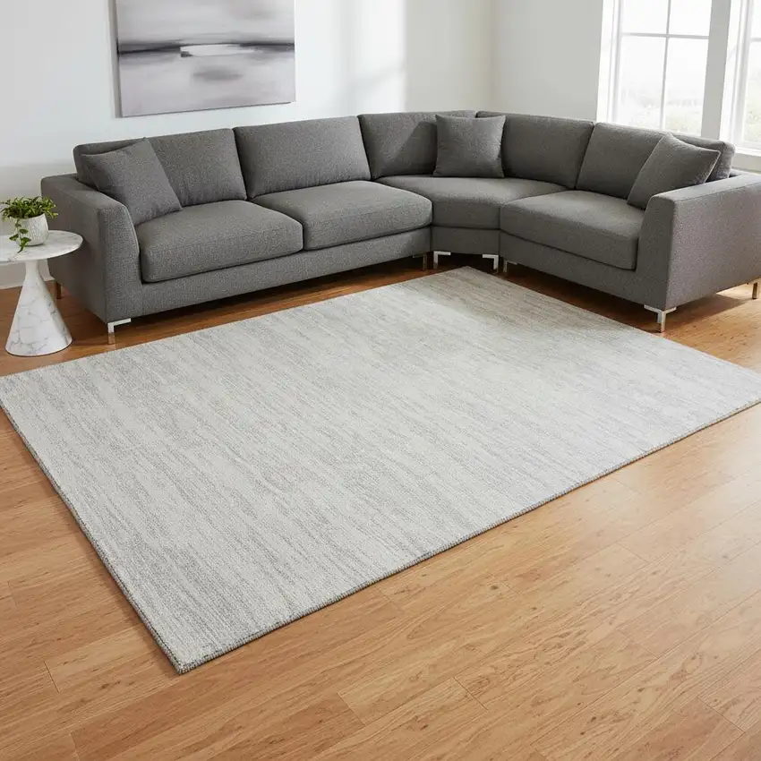 Silver And Ivory Striped Washable Area Rug With UV Protection Photo 2