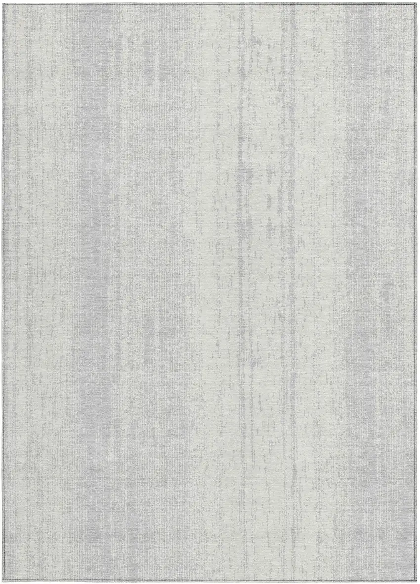 Silver And Ivory Striped Washable Indoor Outdoor Area Rug Photo 7