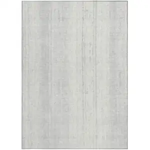 Photo of Silver And Ivory Striped Washable Indoor Outdoor Area Rug