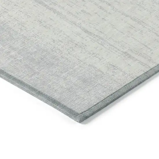 Silver And Ivory Striped Washable Indoor Outdoor Area Rug Photo 5