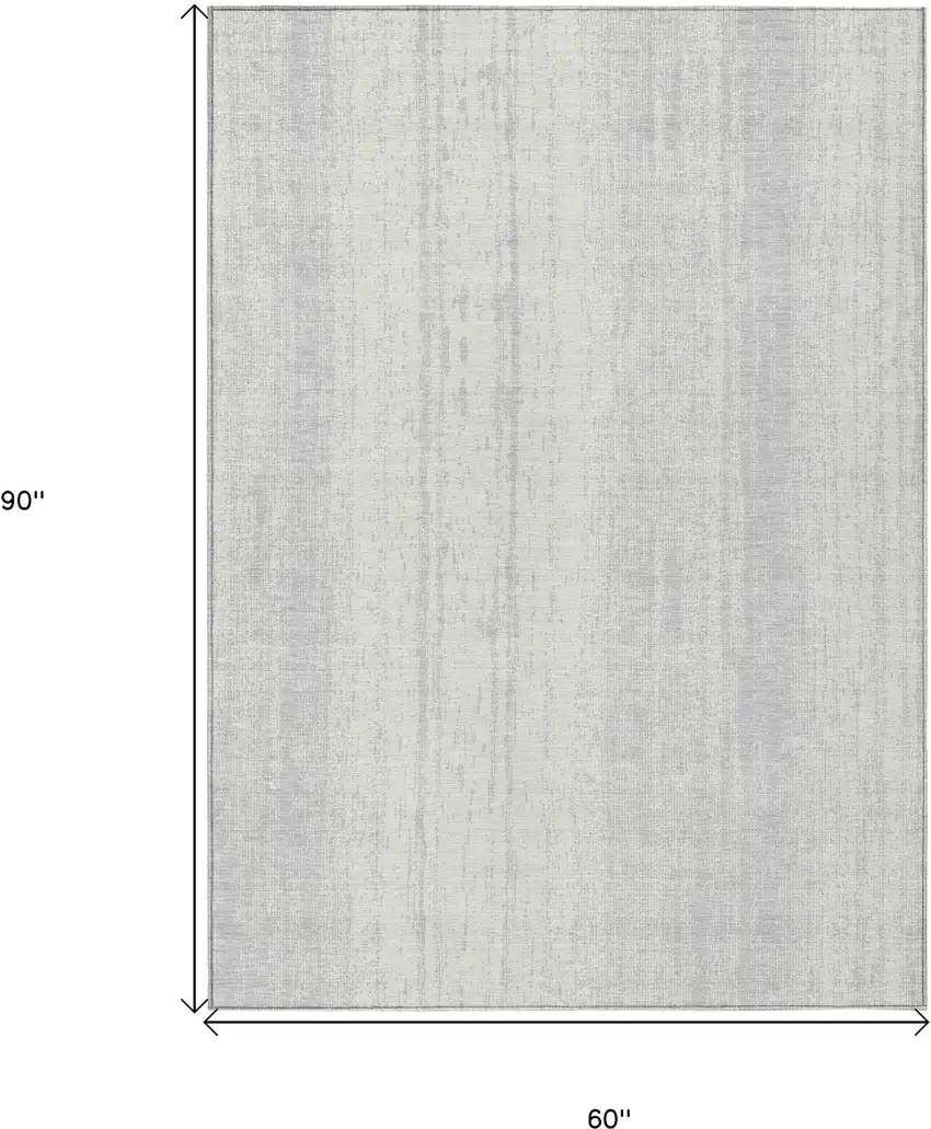Silver And Ivory Striped Washable Indoor Outdoor Area Rug Photo 3