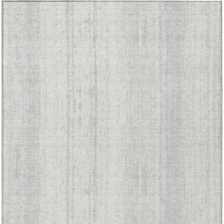 Silver And Ivory Striped Washable Indoor Outdoor Area Rug Photo 7