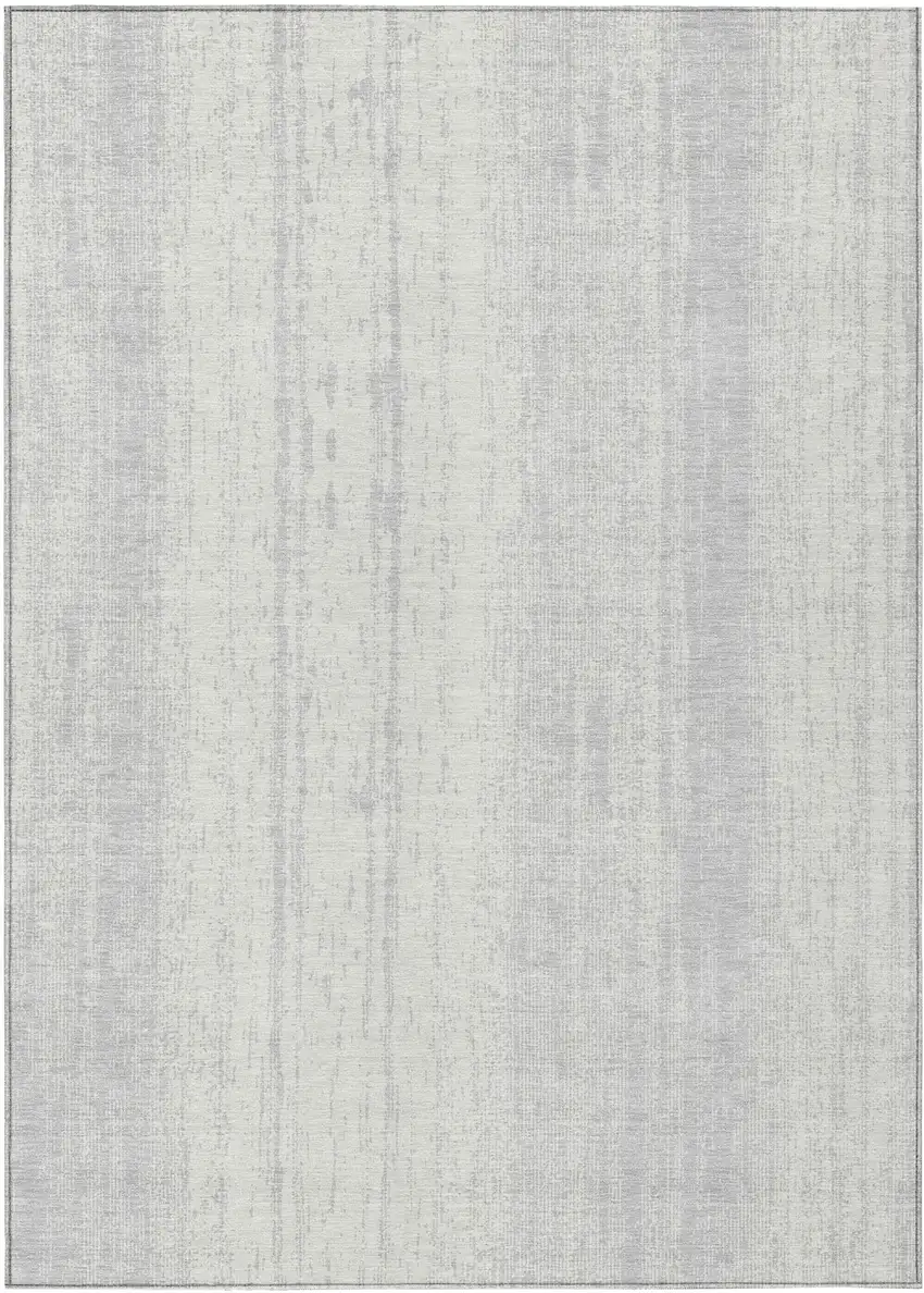 Silver And Ivory Striped Washable Indoor Outdoor Area Rug Photo 2