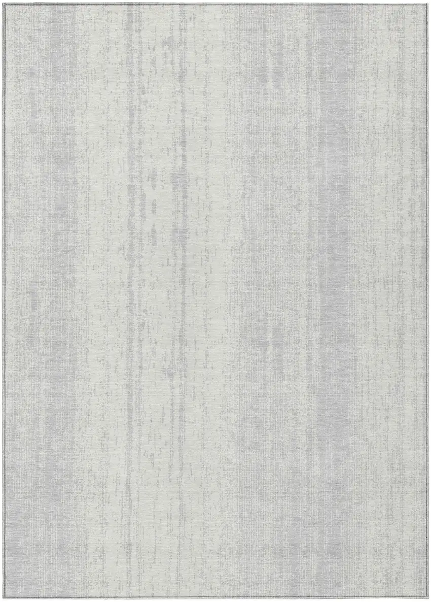 Silver And Ivory Striped Washable Indoor Outdoor Area Rug Photo 2