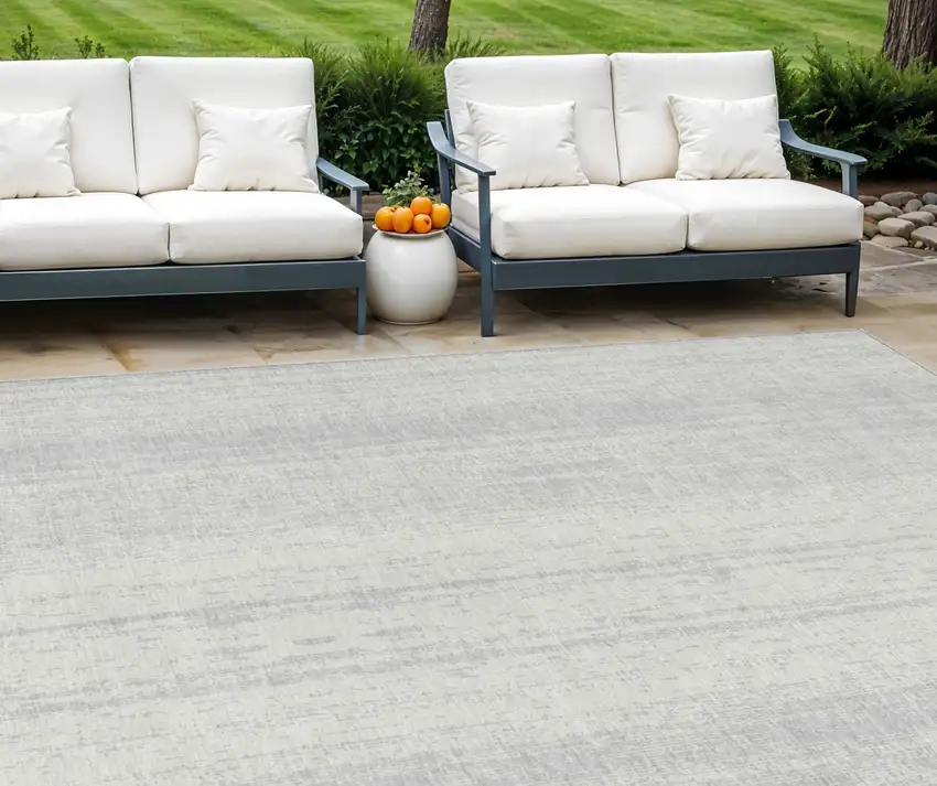 Silver And Ivory Striped Washable Indoor Outdoor Area Rug Photo 1