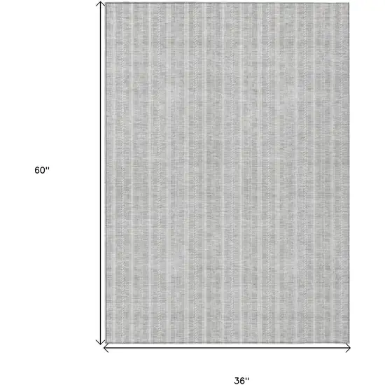 Silver And Ivory Striped Washable Indoor Outdoor Area Rug Photo 3