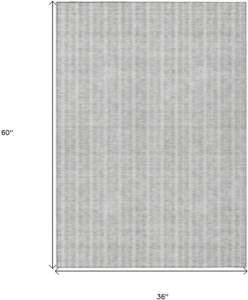 Silver And Ivory Striped Washable Indoor Outdoor Area Rug Photo 3