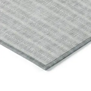 Photo of Silver And Ivory Striped Washable Indoor Outdoor Area Rug
