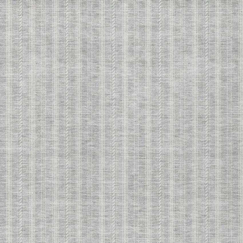 Silver And Ivory Striped Washable Indoor Outdoor Area Rug Photo 5