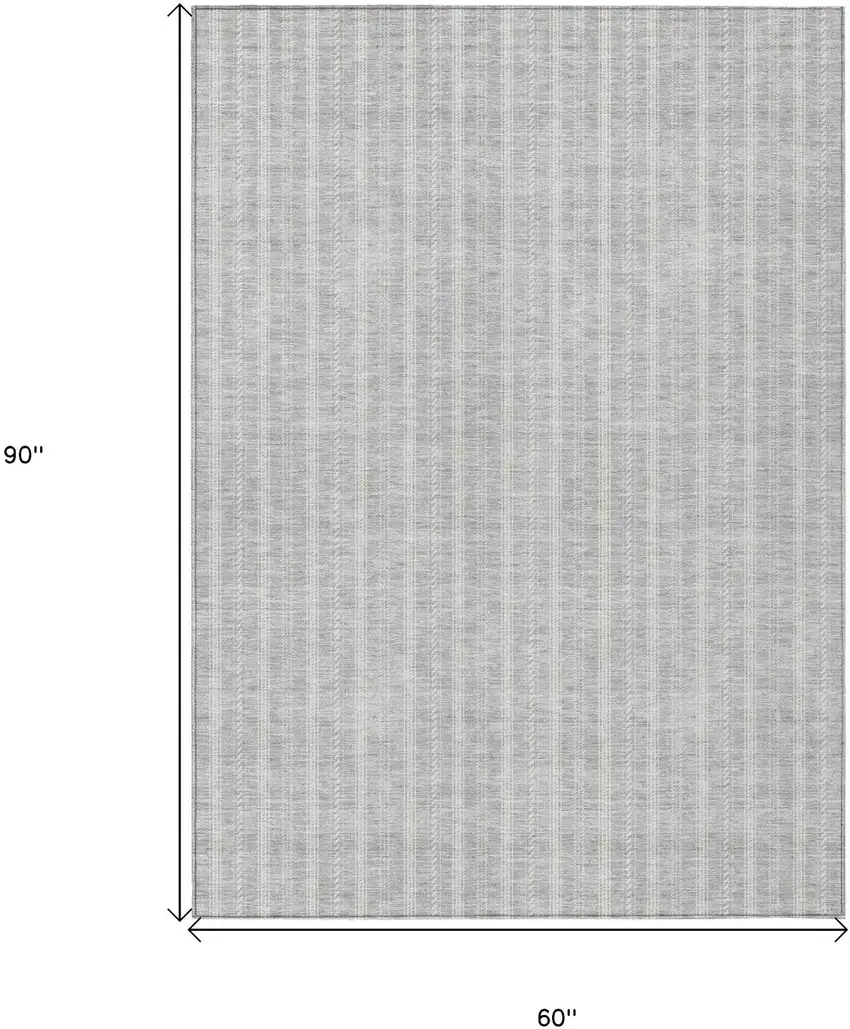 Silver And Ivory Striped Washable Indoor Outdoor Area Rug Photo 3