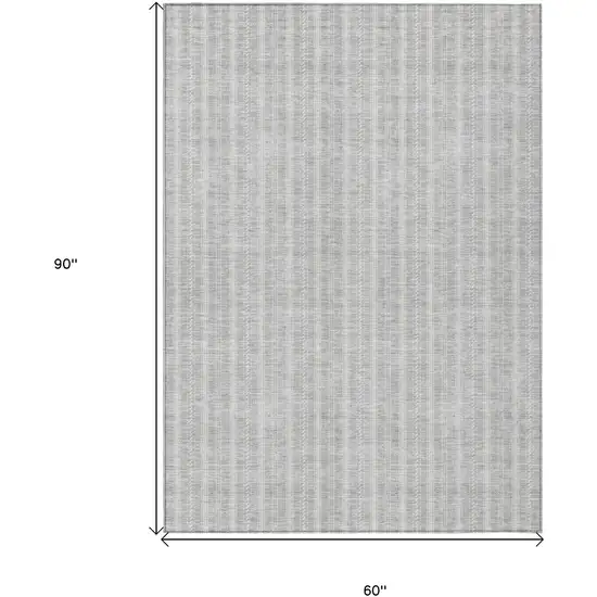Silver And Ivory Striped Washable Indoor Outdoor Area Rug Photo 3