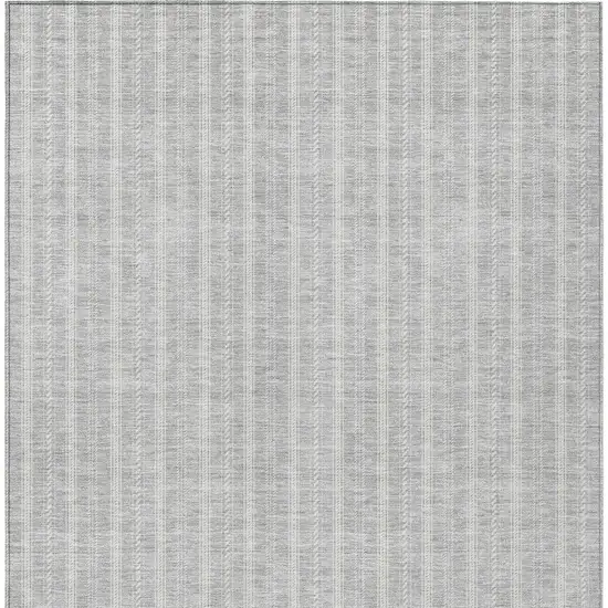 Silver And Ivory Striped Washable Indoor Outdoor Area Rug Photo 6