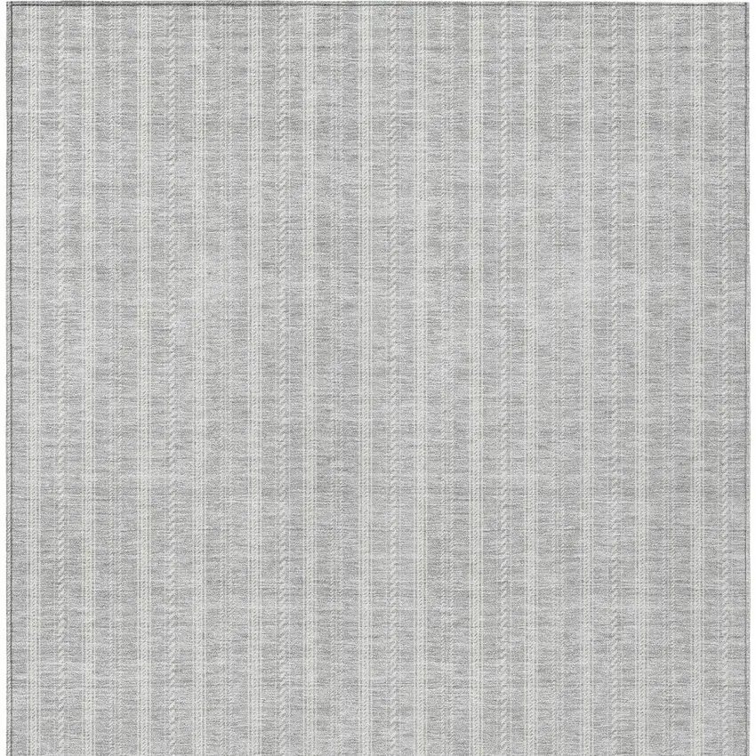 Silver And Ivory Striped Washable Indoor Outdoor Area Rug Photo 6