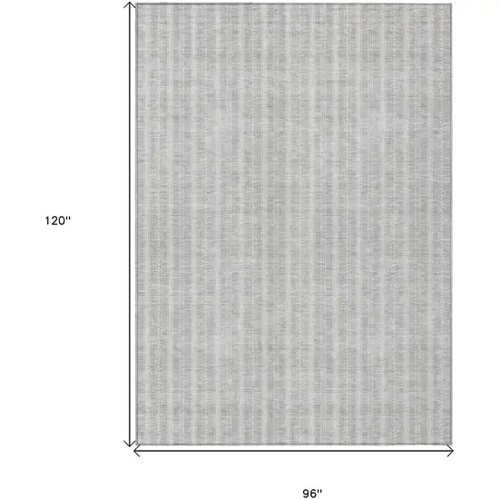 Silver And Ivory Striped Washable Indoor Outdoor Area Rug Photo 3