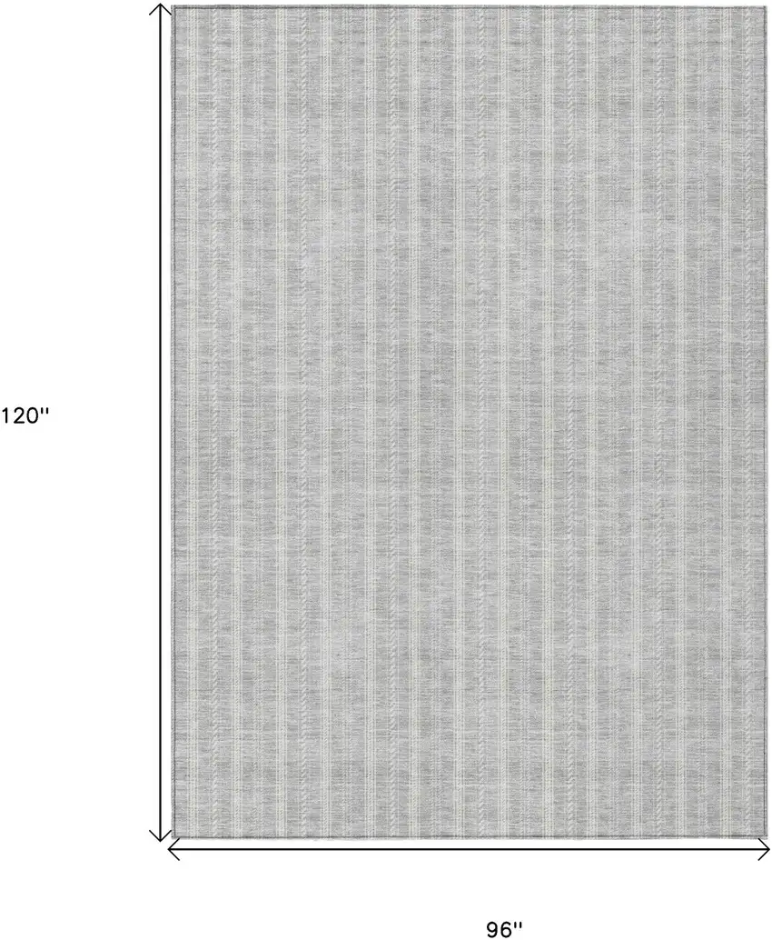 Silver And Ivory Striped Washable Indoor Outdoor Area Rug Photo 3