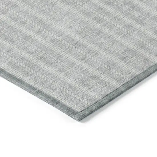 Silver And Ivory Striped Washable Indoor Outdoor Area Rug Photo 4