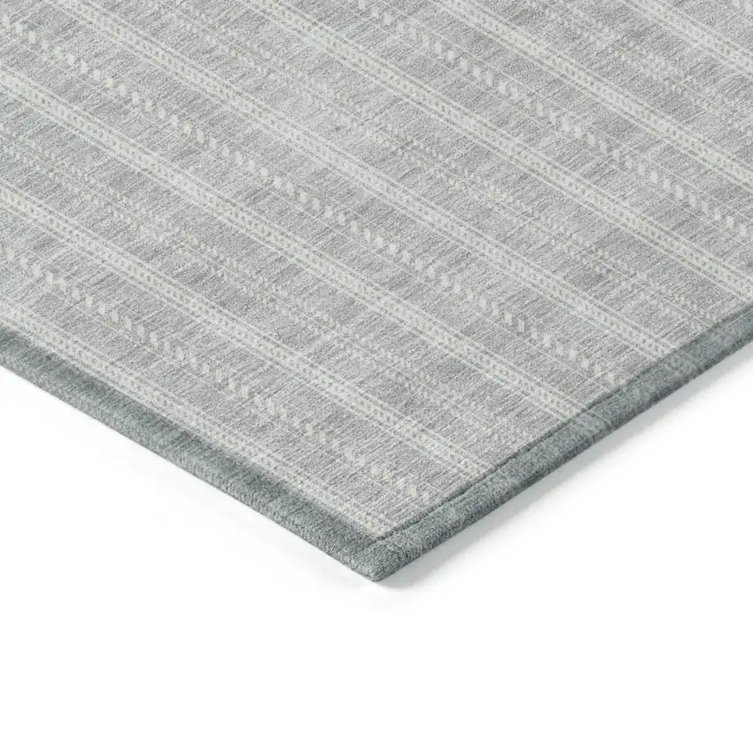 Silver And Ivory Striped Washable Indoor Outdoor Area Rug Photo 4
