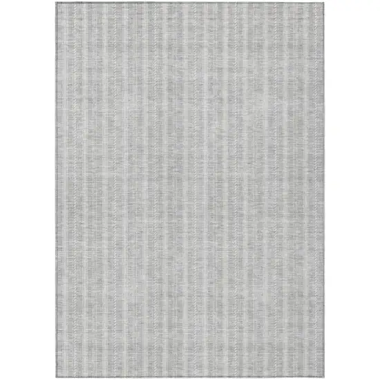 Silver And Ivory Striped Washable Indoor Outdoor Area Rug Photo 2