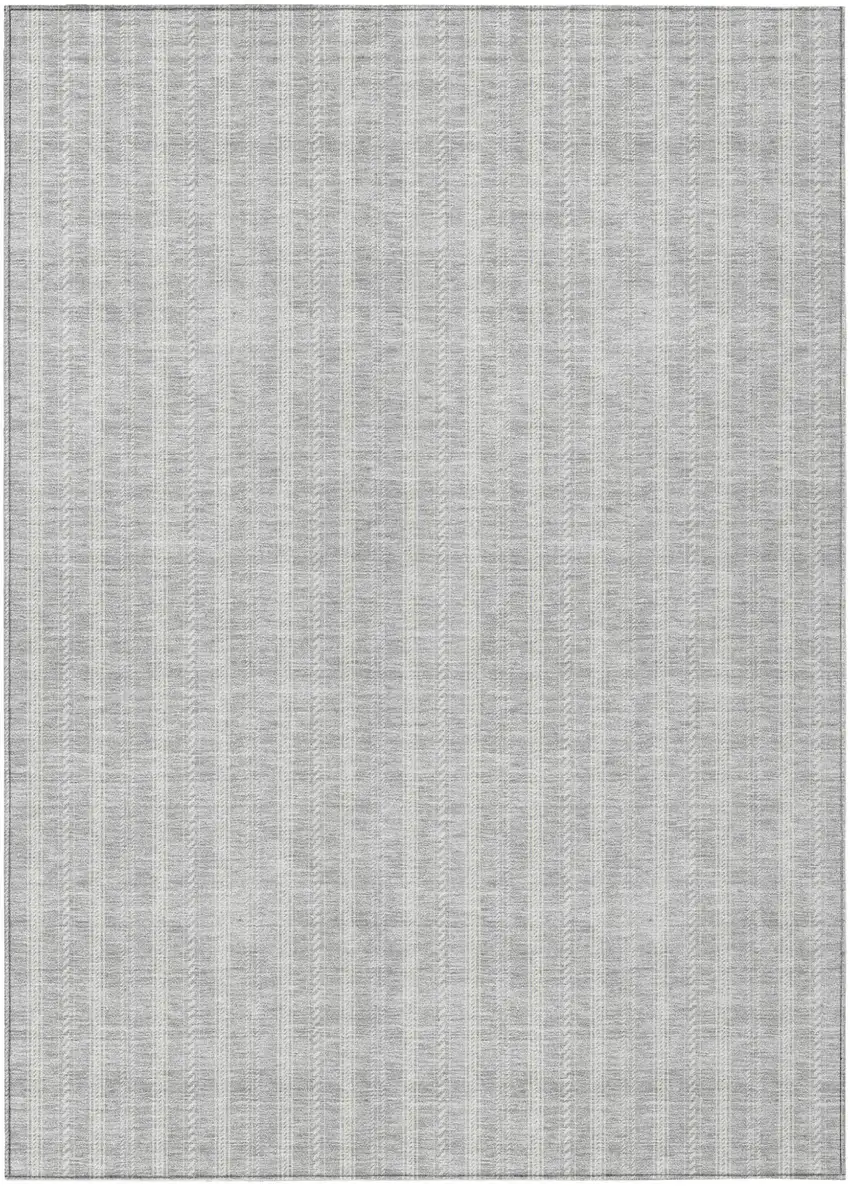 Silver And Ivory Striped Washable Indoor Outdoor Area Rug Photo 2