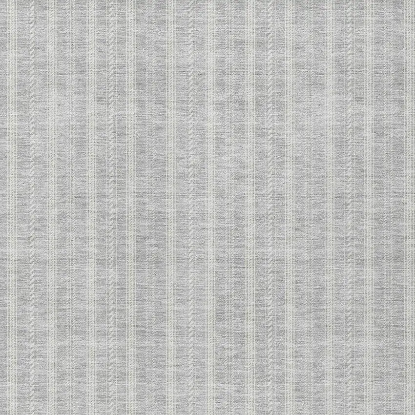Silver And Ivory Striped Washable Indoor Outdoor Area Rug Photo 5