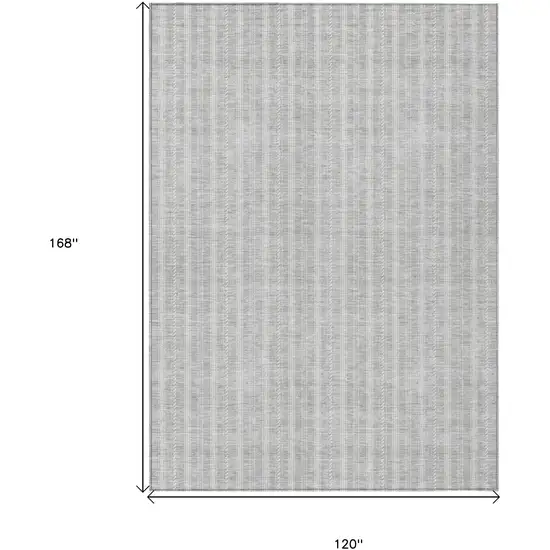 Silver And Ivory Striped Washable Indoor Outdoor Area Rug Photo 3