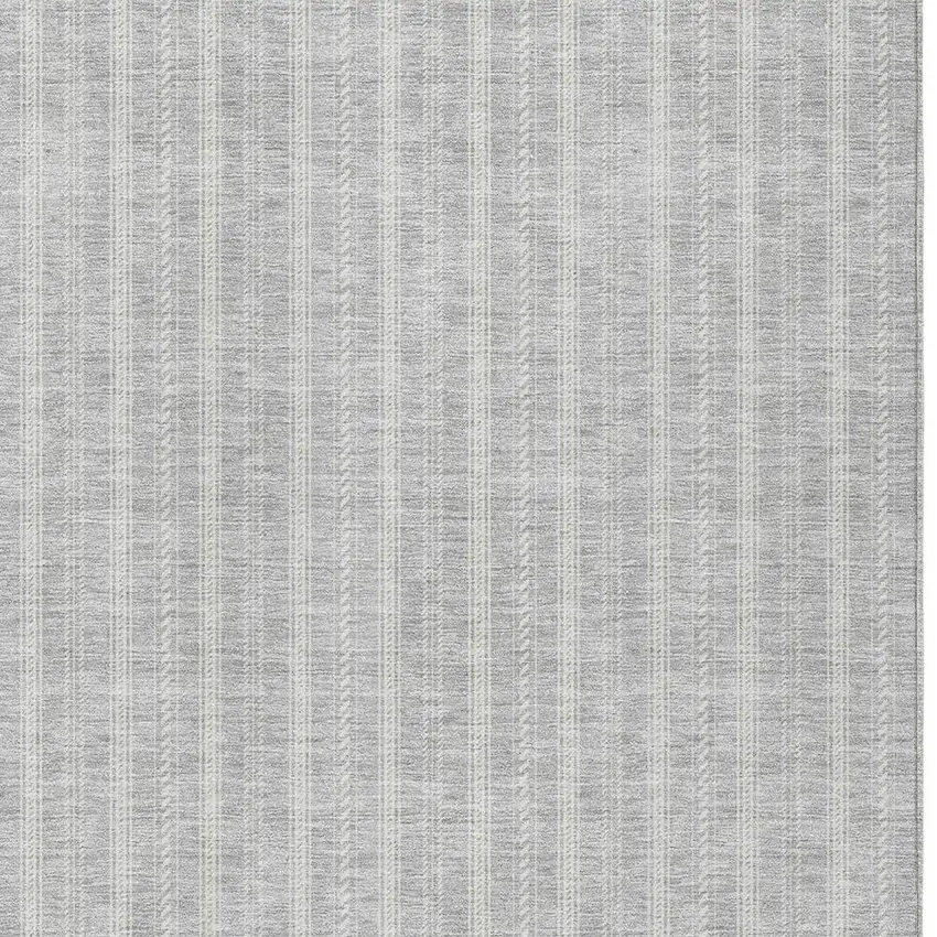 Silver And Ivory Striped Washable Indoor Outdoor Area Rug Photo 5