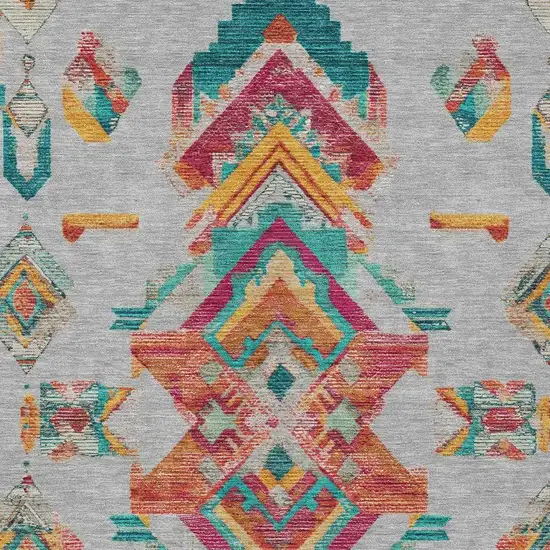 Silver And Ivory Tribal Washable Indoor Outdoor Area Rug Photo 3