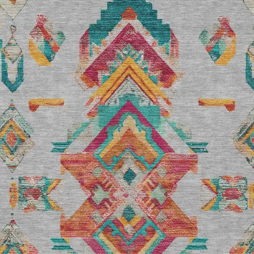 Silver And Ivory Tribal Washable Indoor Outdoor Area Rug Photo 3