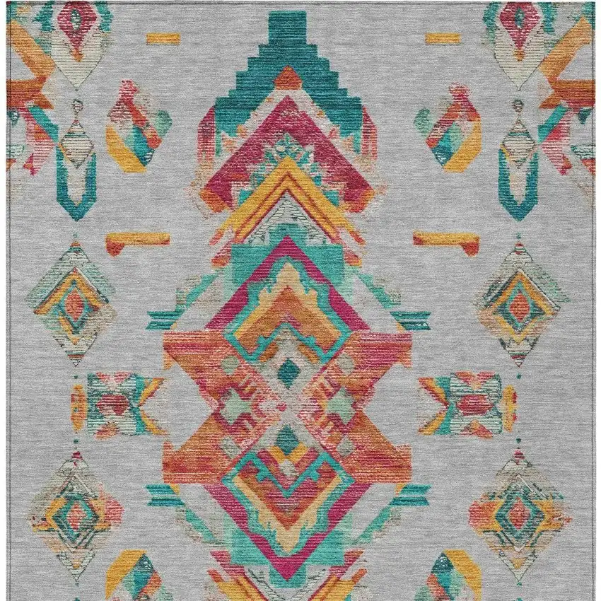 Silver And Ivory Tribal Washable Indoor Outdoor Area Rug Photo 4
