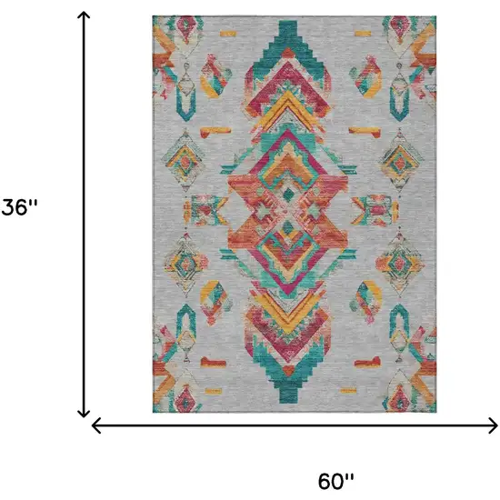 Silver And Ivory Tribal Washable Indoor Outdoor Area Rug Photo 9