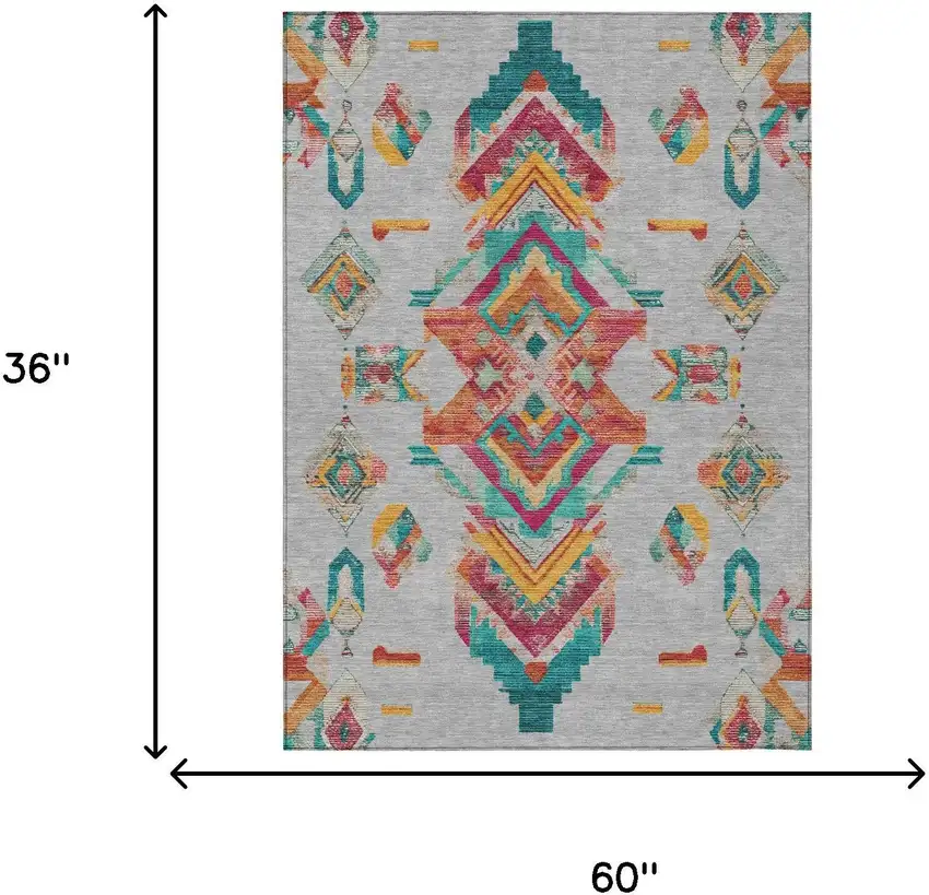 Silver And Ivory Tribal Washable Indoor Outdoor Area Rug Photo 9
