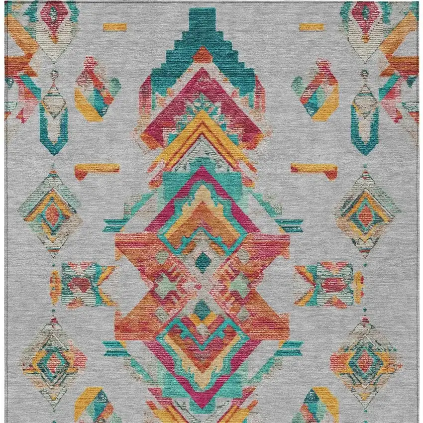 Silver And Ivory Tribal Washable Indoor Outdoor Area Rug Photo 6