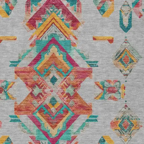 Silver And Ivory Tribal Washable Indoor Outdoor Area Rug Photo 5