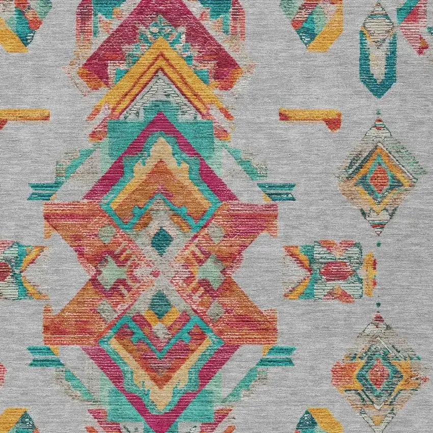 Silver And Ivory Tribal Washable Indoor Outdoor Area Rug Photo 5