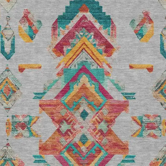 Silver And Ivory Tribal Washable Indoor Outdoor Area Rug Photo 3