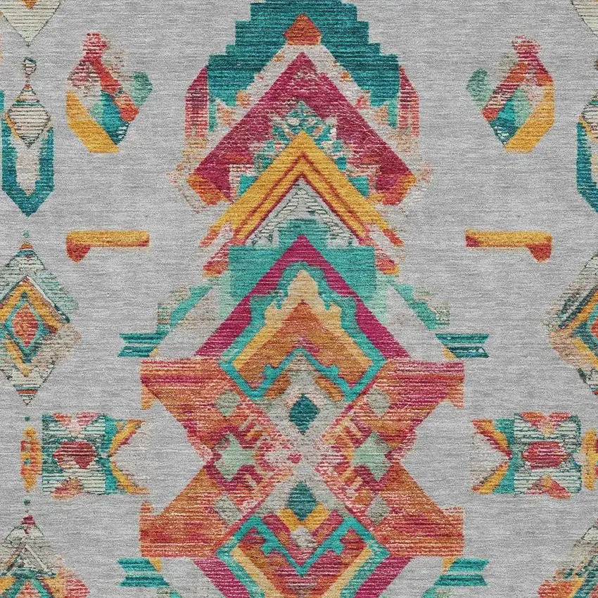 Silver And Ivory Tribal Washable Indoor Outdoor Area Rug Photo 3