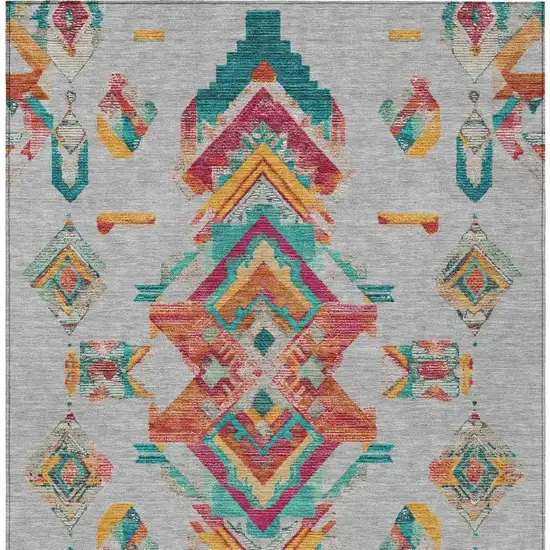 Silver And Ivory Tribal Washable Indoor Outdoor Area Rug Photo 6