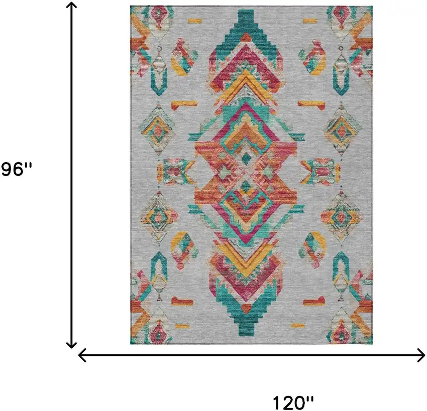 Silver And Ivory Tribal Washable Indoor Outdoor Area Rug Photo 9