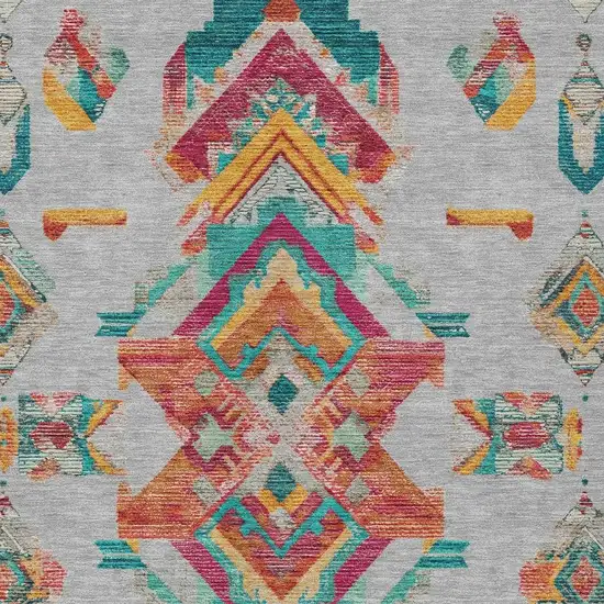 Silver And Ivory Tribal Washable Indoor Outdoor Area Rug Photo 5