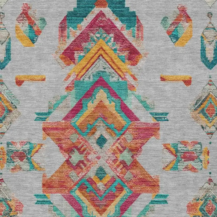 Silver And Ivory Tribal Washable Indoor Outdoor Area Rug Photo 5