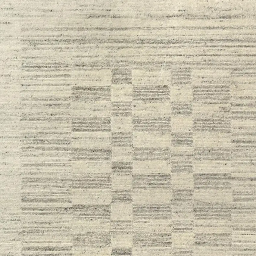 Silver And Ivory Wool Checkered Hand Knotted Square Rug Photo 2