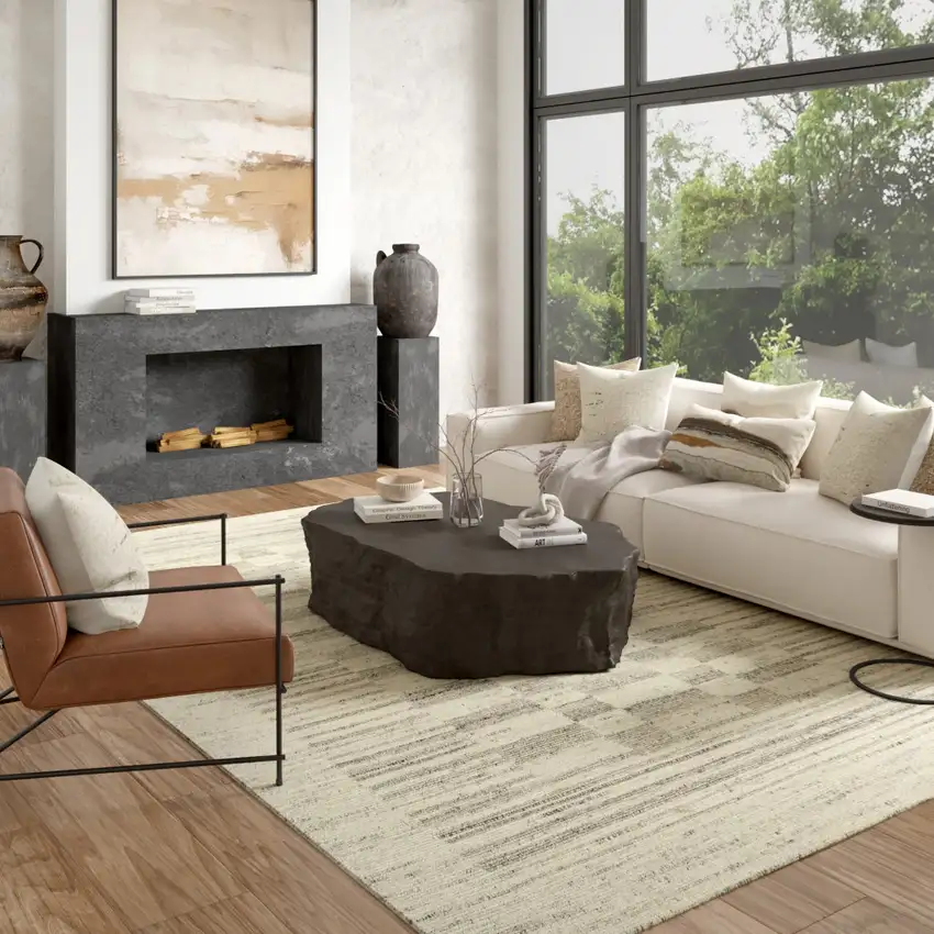 Silver And Ivory Wool Checkered Hand Knotted Square Rug Photo 4