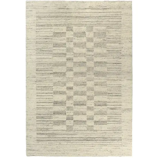 Silver And Ivory Wool Checkered Hand Knotted Square Rug Photo 1