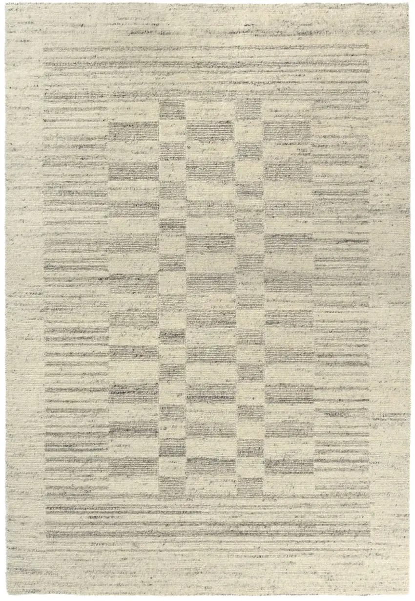 Silver And Ivory Wool Checkered Hand Knotted Square Rug Photo 1