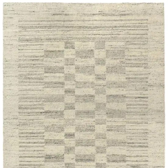 Silver And Ivory Wool Checkered Hand Knotted Square Rug Photo 3