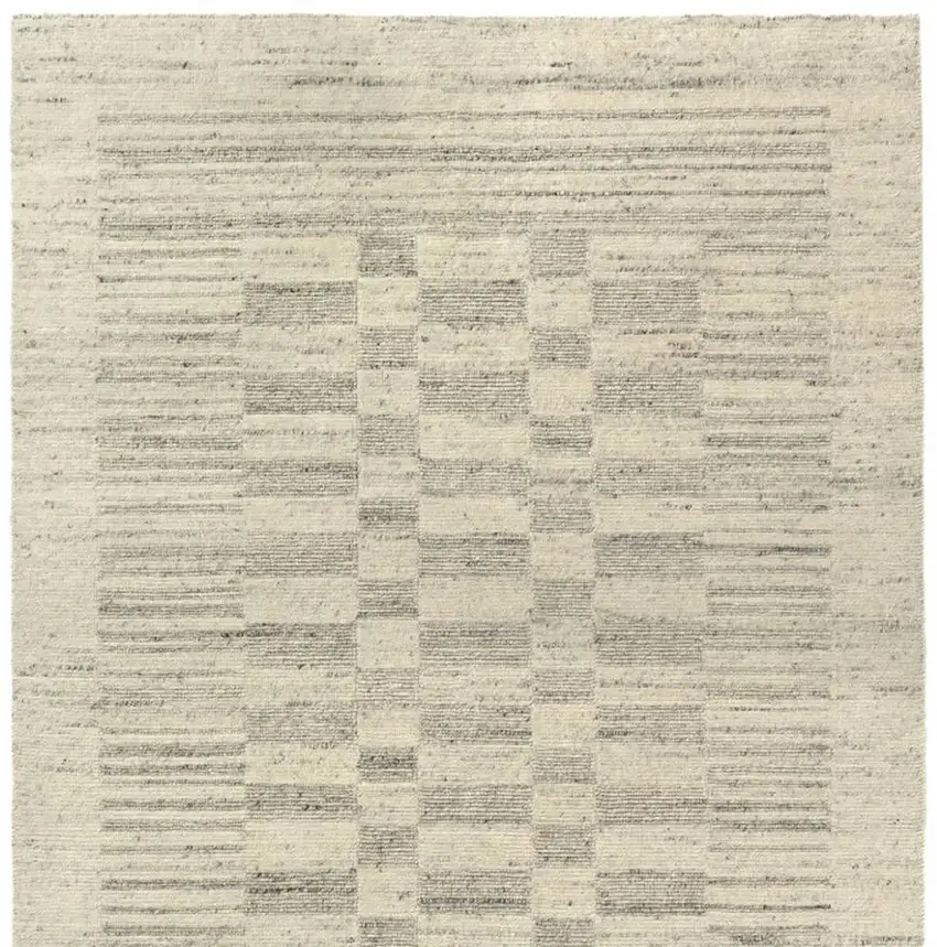 Silver And Ivory Wool Checkered Hand Knotted Square Rug Photo 3