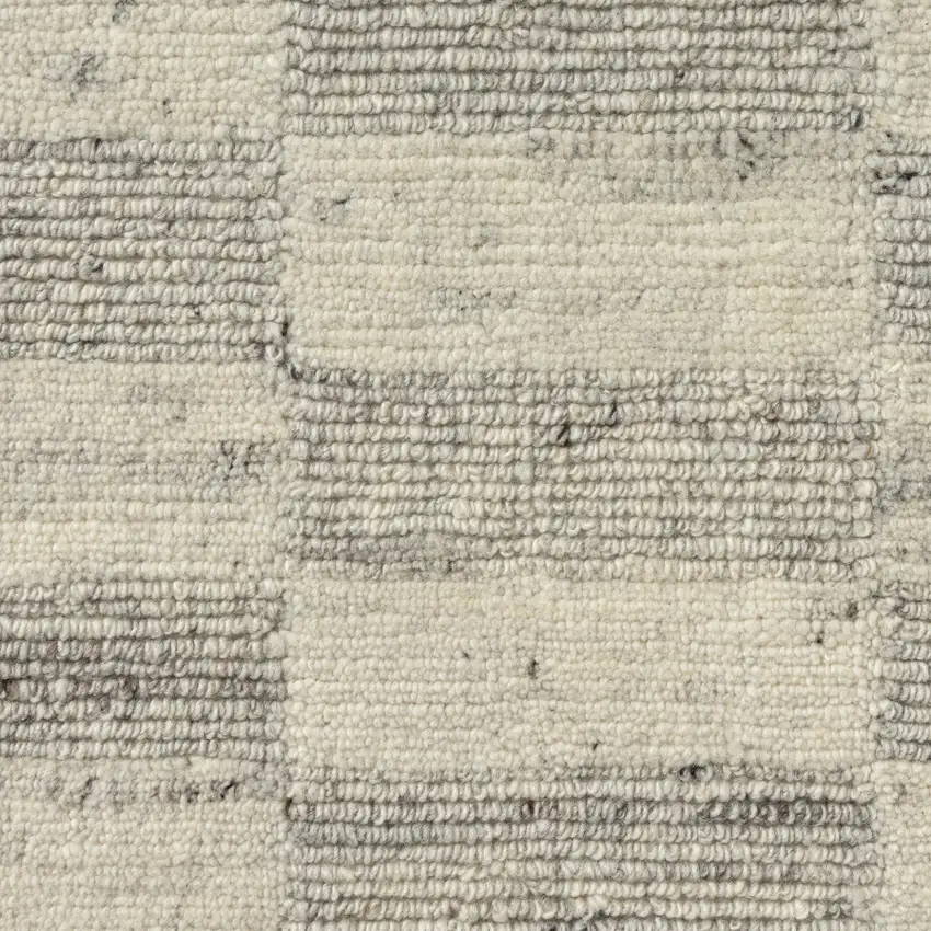 Silver And Ivory Wool Checkered Hand Knotted Square Rug Photo 9