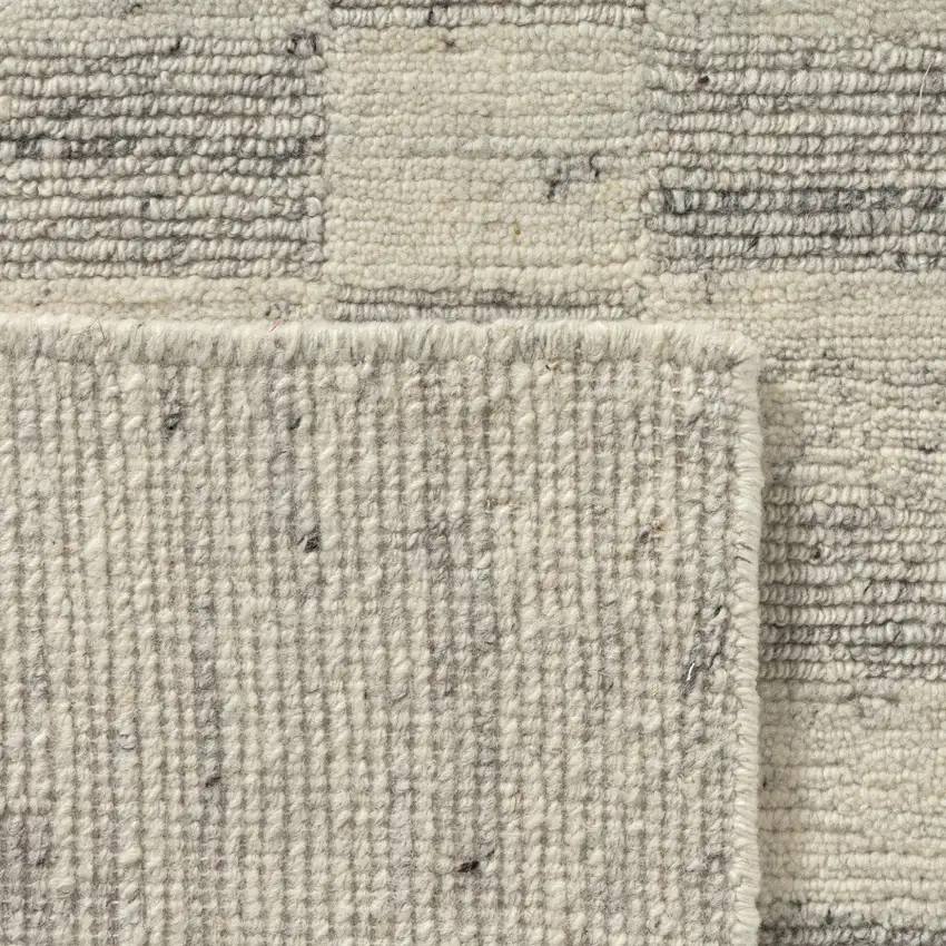 Silver And Ivory Wool Checkered Hand Knotted Square Rug Photo 8