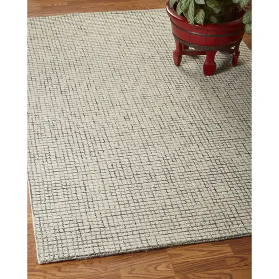 Silver And Ivory Wool Checkered Hand Tufted Square Rug Photo 6